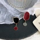 Non-matching Alloy Disc Dangle Earring 01 - Silver Needle - Stud Earring - Red & Black - One Size
