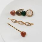 Set Of 3: Faux Pearl Hair Clip Set - Multicolor - One Size