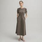 Puff-sleeve Button-back Long Dress
