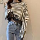 Striped Cut-out Cropped Pullover