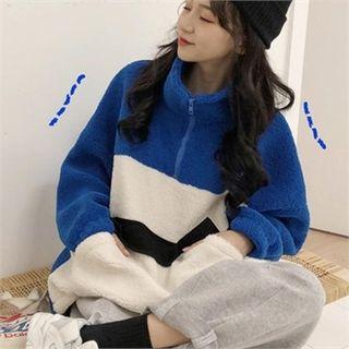 Zip-front Color-block Fleece Top