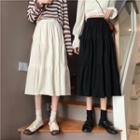 Elastic-waist Shirred Plain Midi Skirt