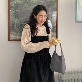 Buckled-strap Corduroy Long Overall Dress