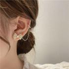 Bow Faux Pearl Chained Cuff Earring 1 Pc - Silver Needle - Gold - One Size