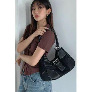 Belted Stitched Tote Bag Black - One Size