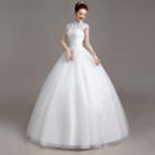 Sequined Lace Mock Neck Wedding Ball Gown