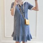 Short-sleeve Mini Denim Hoodie Dress