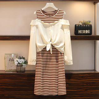 Mock Two-piece Long-sleeve Cold Shoulder Dress