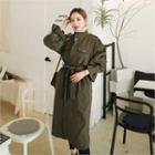 Sherpa-fleece Lined Long Military Coat With Sash