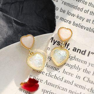 925 Sterling Silver Heart Dangle Earring 431 - 1 Pair - Earrings - Pink - One Size