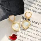 925 Sterling Silver Heart Dangle Earring 431 - 1 Pair - Earrings - Pink - One Size