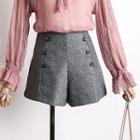 High-waist Buttoned Wool Shorts