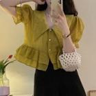 Collared Ruffle Hem Chiffon Blouse