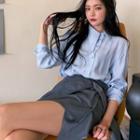 Irregular Collar Long-sleeve Shirt/ Irregular Wrapped Skirt