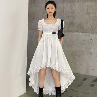 Balloon-sleeve Buckled Midi A-line Dress