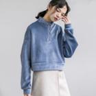 Zip Placket Velvet Pullover