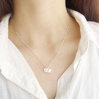 Sterling Silver Faux Pearl Necklace Xl0614 - Silver - One Size