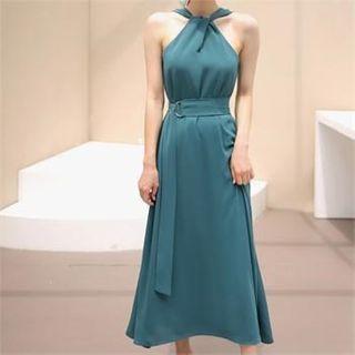 Halter Maxi Dress With Belt