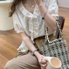 Short-sleeve Eyelet Lace Ruffle Blouse Off-white - One Size