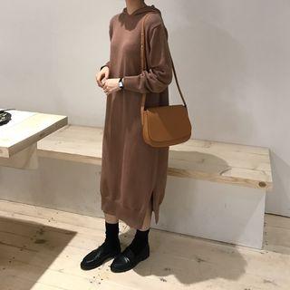 Hooded Long-sleeve Midi Knit Dress
