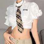 Puff-sleeve Ruffled Crop Shirt White - One Size
