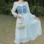 Long-sleeve Square Neck Lace-up A-line Dress