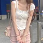 Short-sleeve Cropped T-shirt / Shorts White - One Size