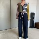 Cropped Patterned Buttoned Knit Top / Straight-cut Pants