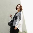 Shirt-panel Color-block Dip-back Cardigan Black - One Size