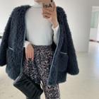 Furry Loose-fit Coat / Plain Turtle-neck Top