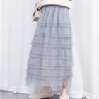 Dotted Layered Mesh Midi Skirt