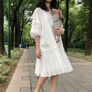 Lace Trim Puff Sleeve Dress