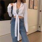 Strappy Long-sleeve Cropped Shirt White - One Size