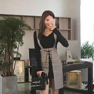 Lace-up Check Suspender Skirt