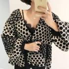 Puff-sleeve Patterned Cardigan Black & Almond - One Size