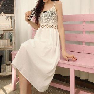 Spaghetti Strap Lace-embroidered Midi Dress As Shown In Figure - One Size