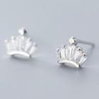925 Sterling Silver Rhinestone Crown Earring 1 Pair - S925 Silver - Stud Earrings - One Size