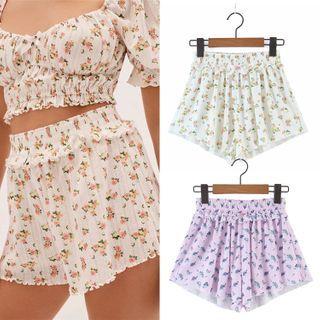 High-waist Floral Wide-leg Shorts