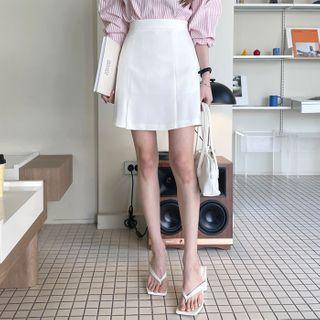 Slit-hem Silky A-line Miniskirt