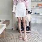 Slit-hem Silky A-line Miniskirt