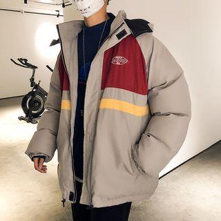 Color Block Hood Padded Coat