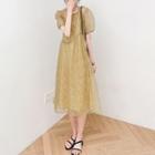 Round-neck Floral Mesh A-line Dress