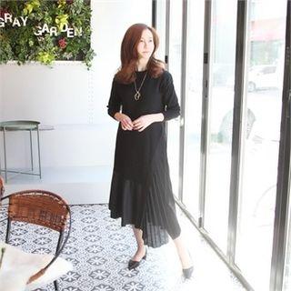 Ruffle-hem Pleated-panel Dress