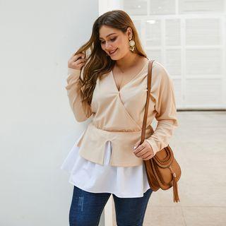 Plus Size Mock Two-piece V-neck Blouse