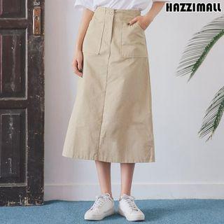 Pocket-side Long A-line Skirt