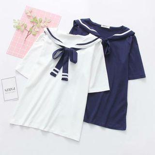 Elbow-sleeve Sailor Collar T-shirt