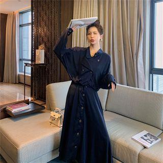 Double-breasted Long-sleeve Midi Shirtdress