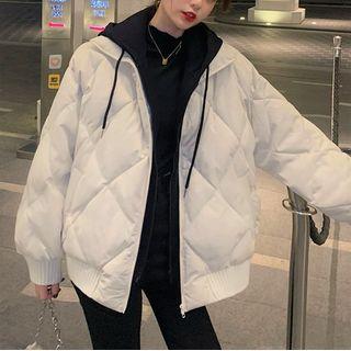 Mock Two-piece Padded Hooded Zip Jacket