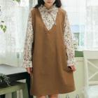Floral Blouse Overlay Pinafore Dress