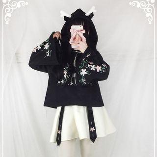 Floral Embroidery Hoodie / Mini Skirt / Set